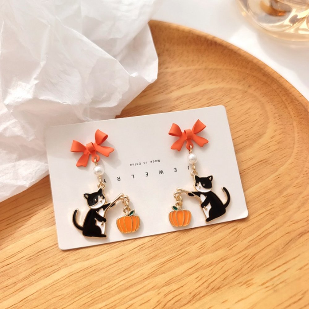 🍏50% OFF/3+...👻🎃Cat and Pumpkin Halloween Dangle Earrings
